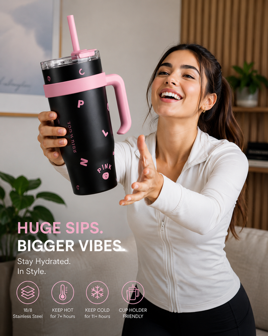 Tumbler with Handle, Tumbler with Straw and Lid, Stainless Steel Vacuum Travel Coffee Mug Cup (Black)