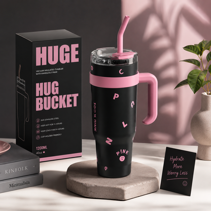 Tumbler with Handle, Tumbler with Straw and Lid, Stainless Steel Vacuum Travel Coffee Mug Cup (Black)