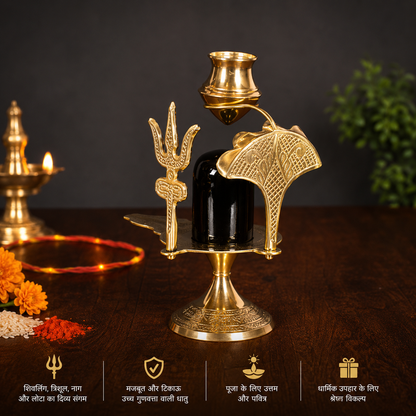 Shivling Idol Brass Sculpture Shiva Shivlingam Puja Abhishek Patra with Trishul and Nag Statue God Figurine Decor Gifts