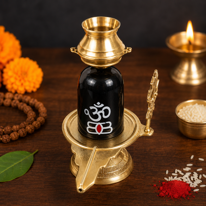 Shivling Idol Brass Sculpture Shiva Shivlingam Puja Abhishek Patra with Trishul and Nag Statue God Figurine Decor Gifts