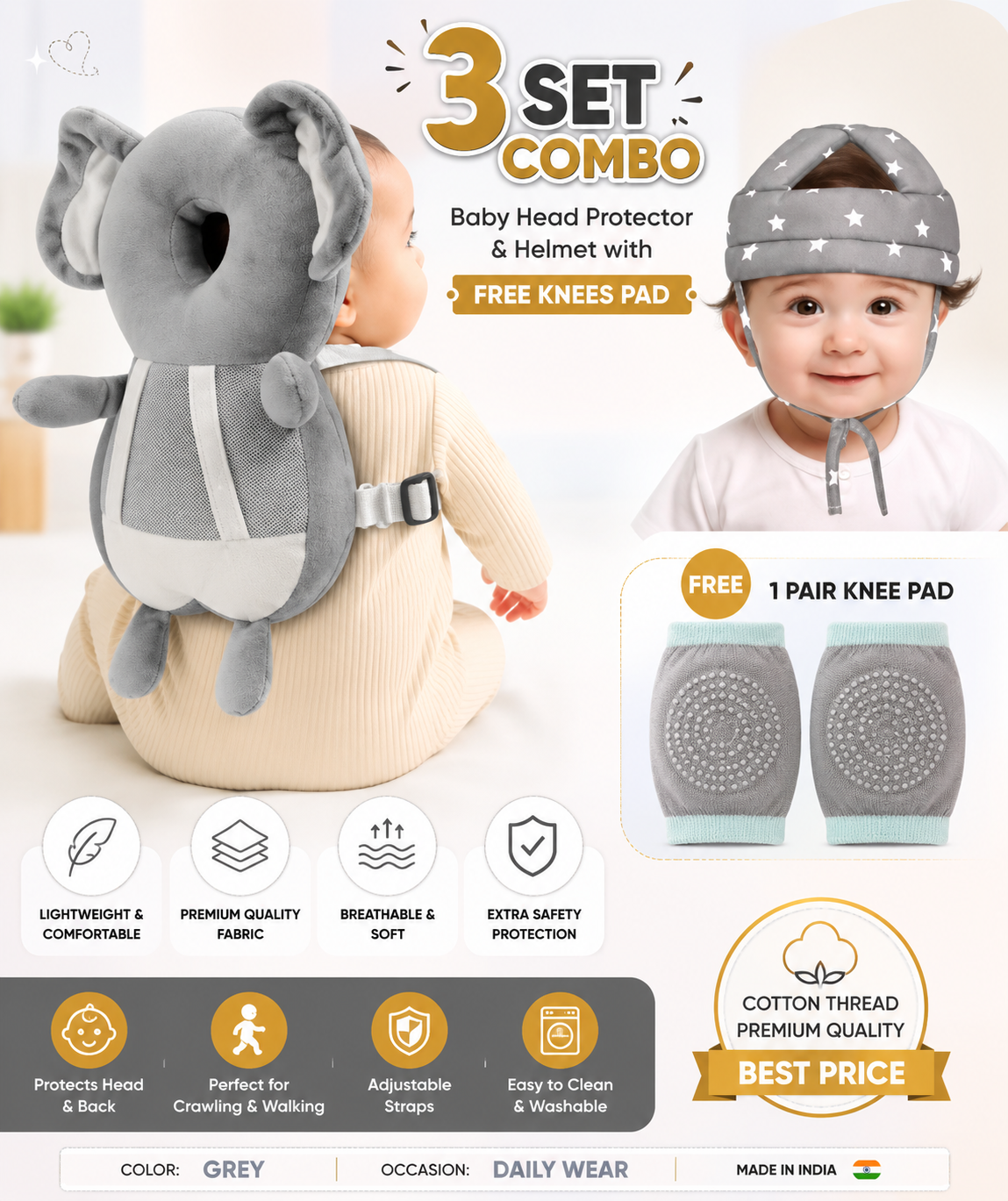 Baby Head protector and Helmet with Free knees pad SET -3