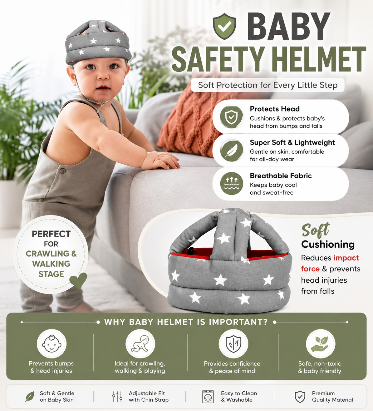 Baby Head protector and Helmet with Free knees pad SET -3