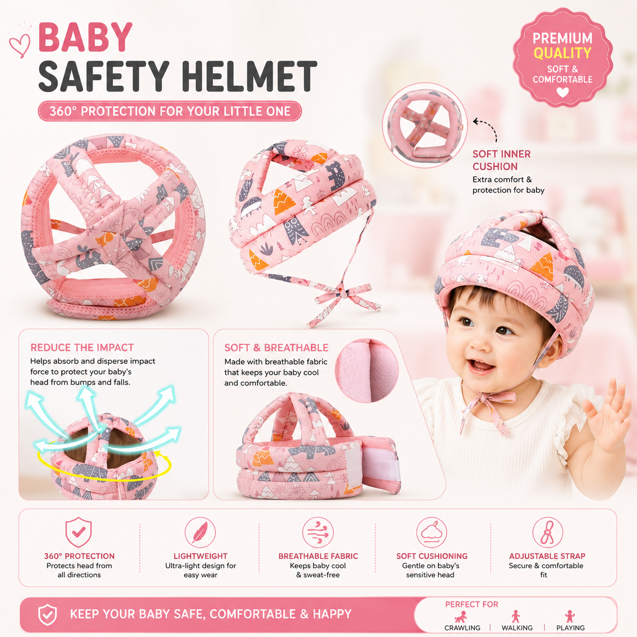 TinySteps Baby Head protector and Helmet with Free knees pad SET -3