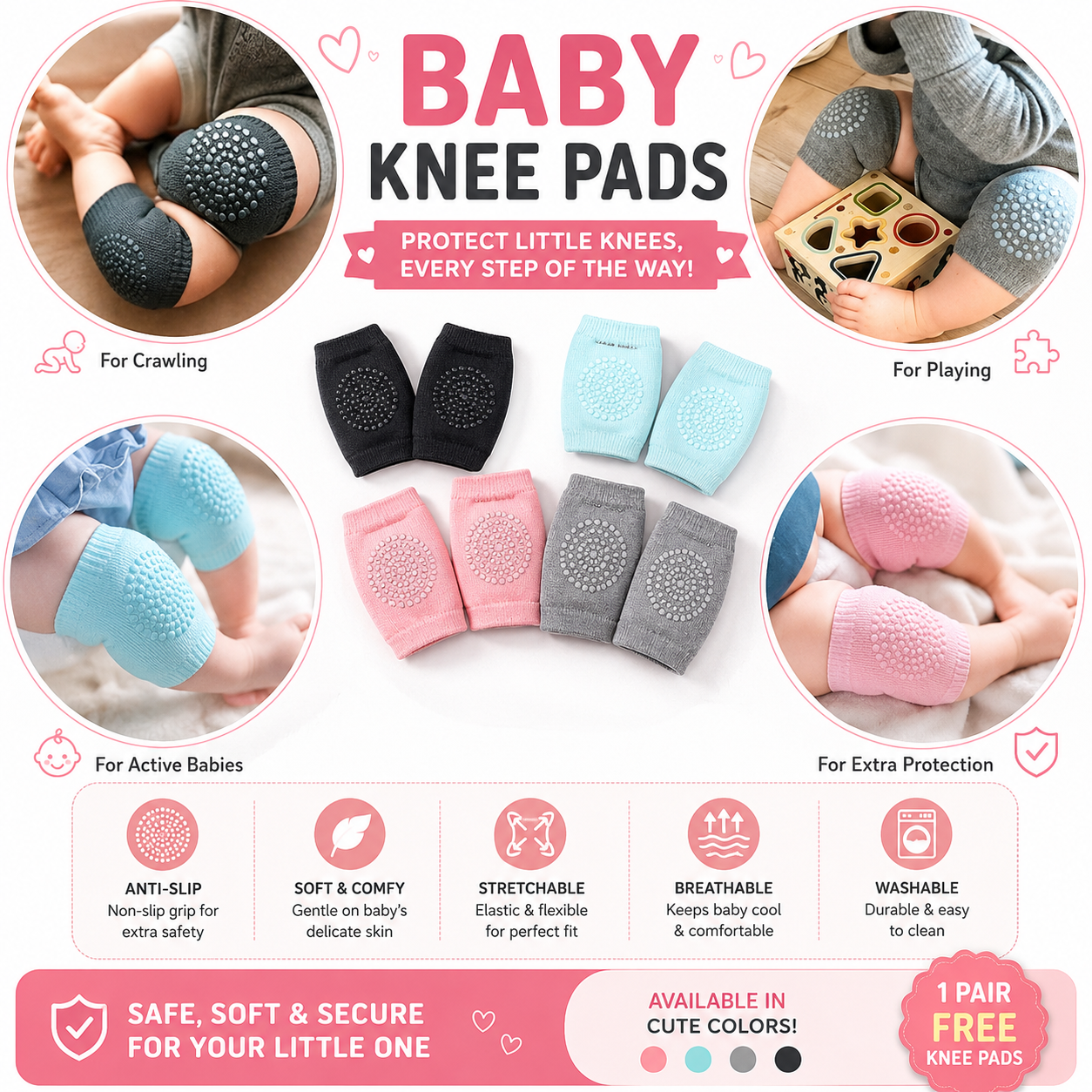 TinySteps Baby Head protector and Helmet with Free knees pad SET -3
