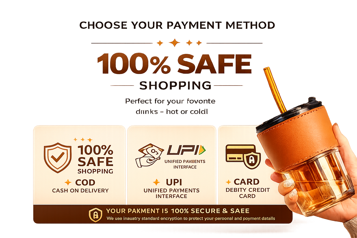Premium Glass Tumbler with Steel Straw & Leather Sleeve – Reusable Cold Drink Cup (450ml)