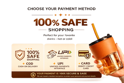 Premium Glass Tumbler with Steel Straw & Leather Sleeve – Reusable Cold Drink Cup (450ml)
