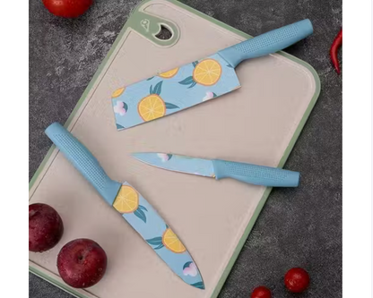 Stainless Steel 3 Pieces Professional Kitchen Knife Set/Meat Knife/Chef Knife with Non-Slip Handle Sharp Manual Sharpening for Home Kitchen/High Carbon Stainless Steel Knife Red Set(Blue)