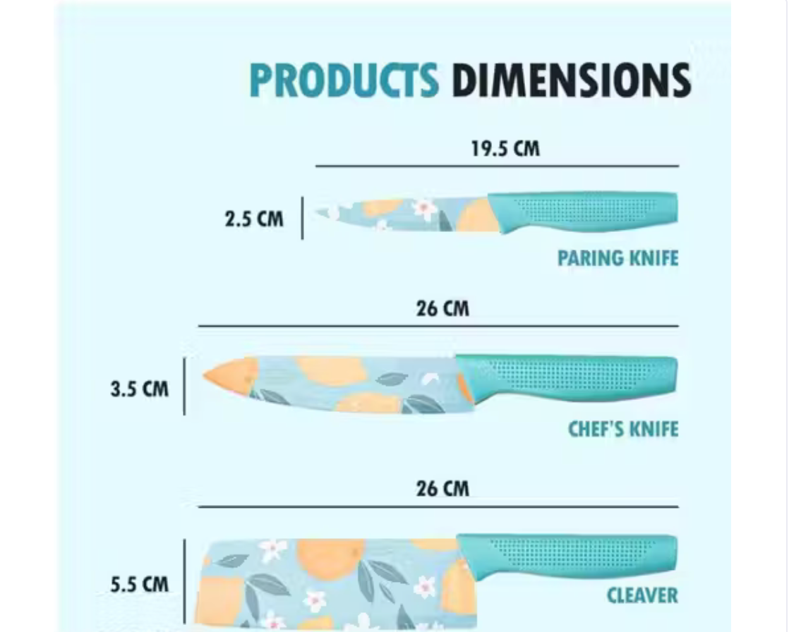 Stainless Steel 3 Pieces Professional Kitchen Knife Set/Meat Knife/Chef Knife with Non-Slip Handle Sharp Manual Sharpening for Home Kitchen/High Carbon Stainless Steel Knife Red Set(Blue)